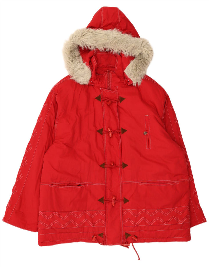 Veste Parka à capuche femme vintage UK 24 4XL Chevron Rouge Polyester