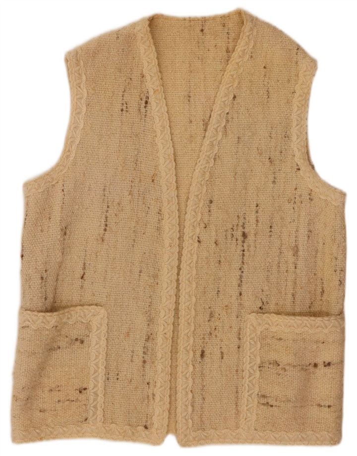 VINTAGE Femme Sans Manches Cardigan Ouvert Pull UK 16 Grand Beige Moucheté