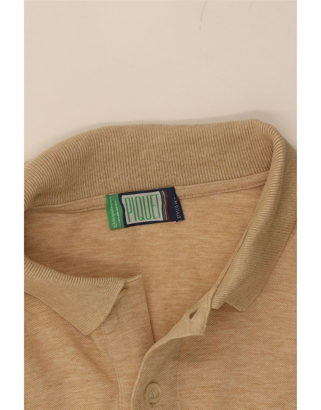 SERGIO TACCHINI Mens Polo Shirt Medium Beige Vintage Sergio Tacchini and Second-Hand Sergio Tacchini from Messina Hembry 
