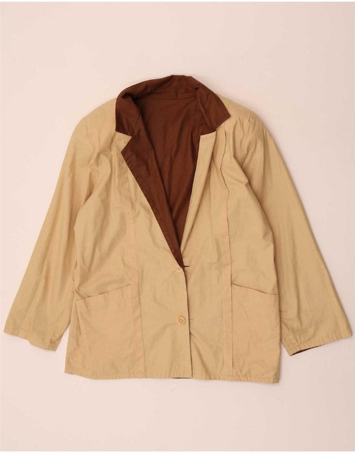 vintage Femme 2 Bouton Blazer Veste UK 16 Grand Colorblock Brun