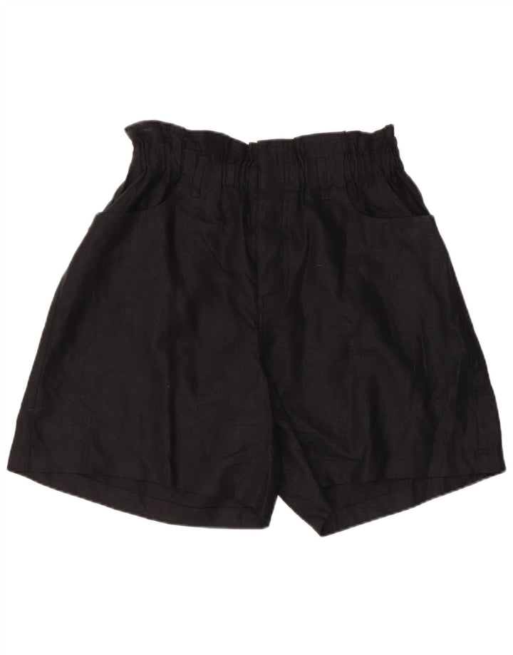 BENETTON Short décontracté taille haute pour femme UK 14 Large W32 Lin noir