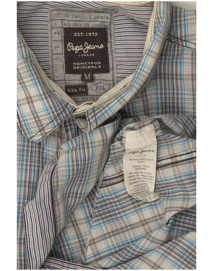 PEPE Jeans Chemise Slim Fit à Manches Courtes Homme Bleu Moyen à Carreaux Coton