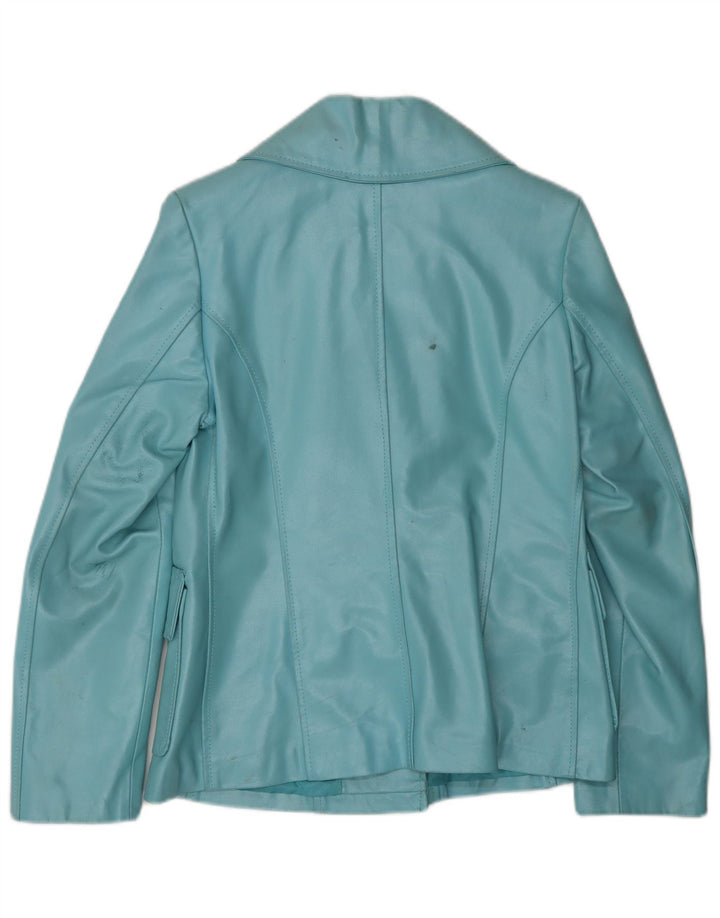 VINTAGE Veste en cuir femme UK 10 Petit cuir bleu