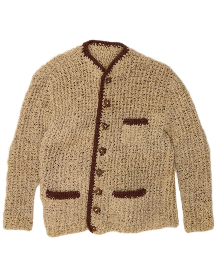 vintage Femme Cardigan Pull UK 14 Medium Beige Colourblock