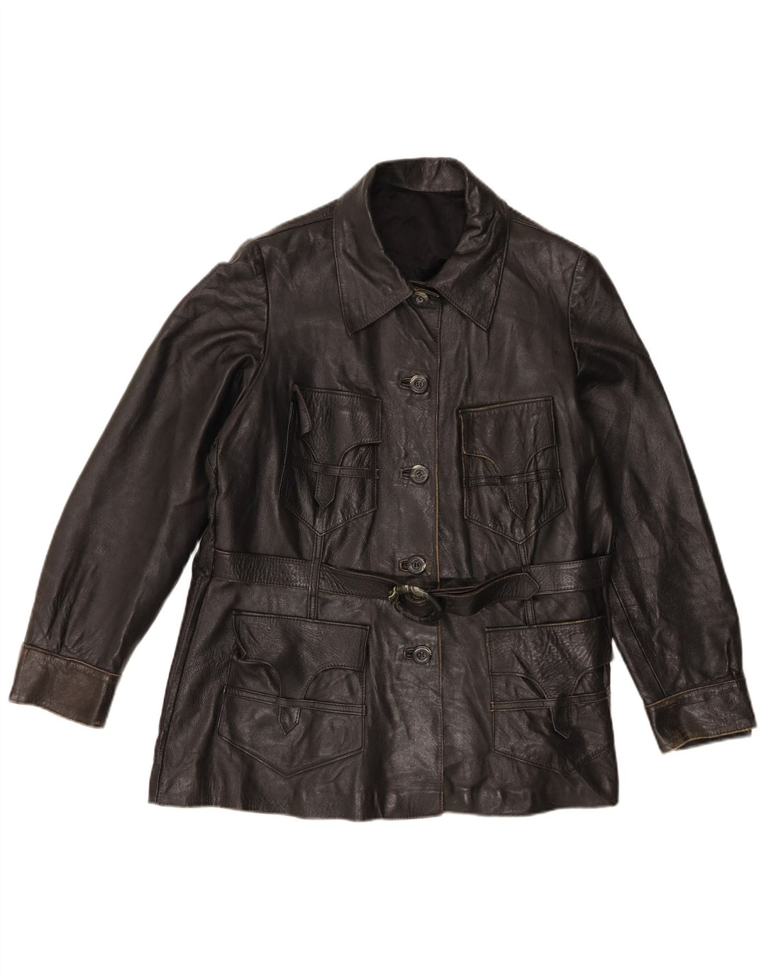 Veste en cuir femme vintage UK 14 Noir Moyen