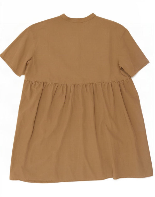 Zara Femme Robe Oversize À Volants UK 6 XS Beige Lyocell