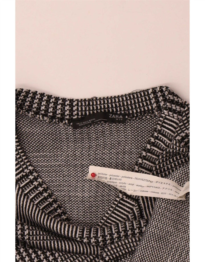 Zara Pull surdimensionné à col rond pour femme UK 10 Petit carreaux gris