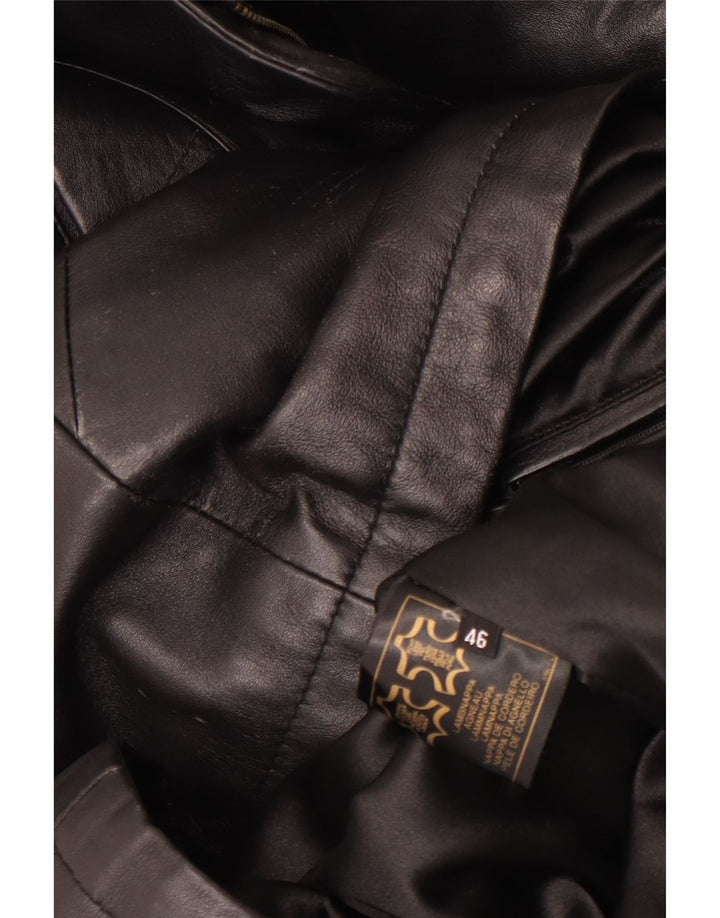 manteau en cuir surdimensionné à capuche vintage pour femmes EU 46 XL Cuir noir