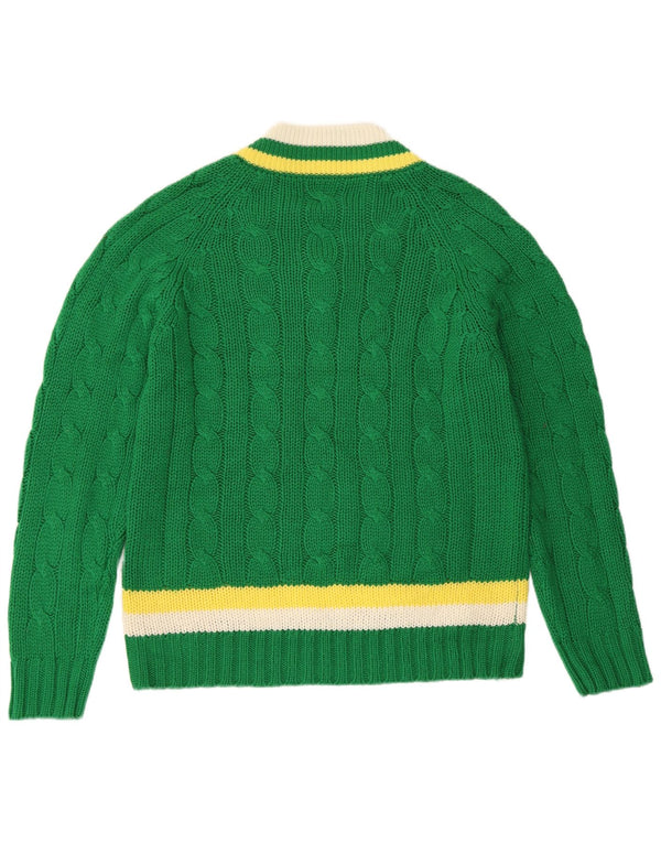 VINTAGE Femme V-Col Jumper Pull UK 16 Grand Vert Rayé