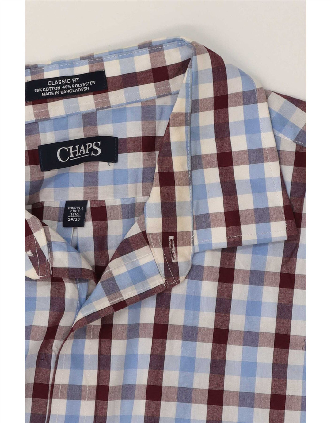 Chaps Chemise coupe classique pour homme Taille 17 1/2 XL Coton à carreaux bleus