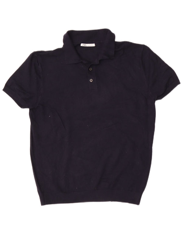 Zara Polo Femme UK 14 Large Bleu Marine Viscose
