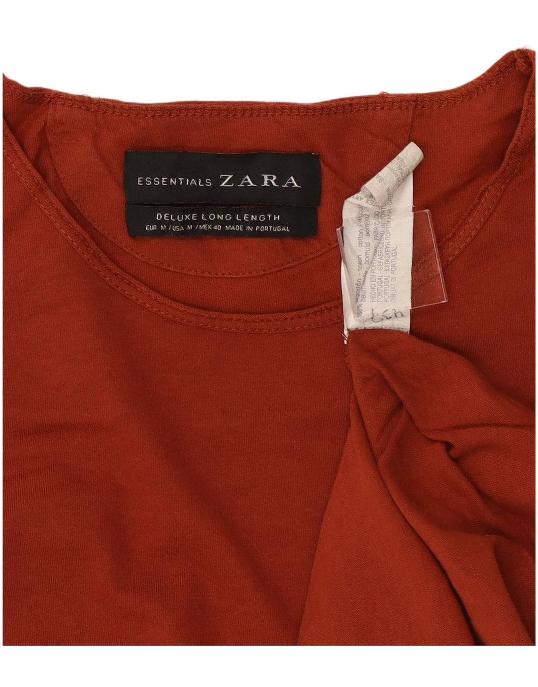 Zara T-Shirt Long Femme UK 14 Coton Rouge Moyen