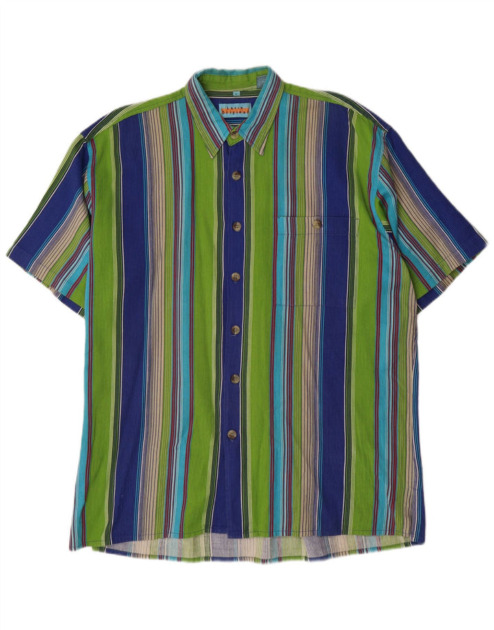 VINTAGE Chemise à Manches Courtes Homme Grand Coton Rayé Multicolore