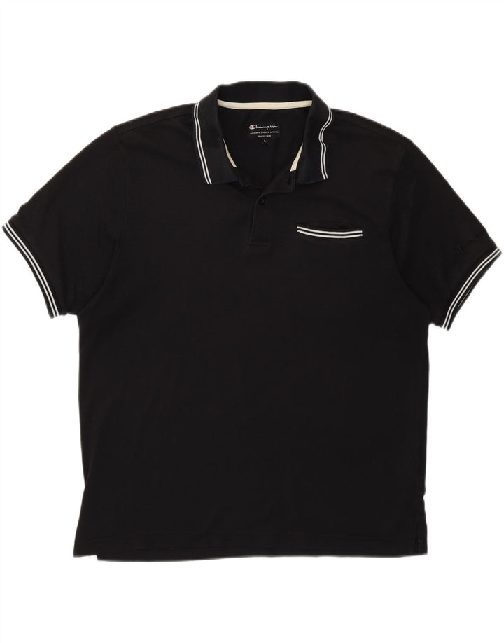 CHAMPION Mens Polo Shirt Large Black Cotton