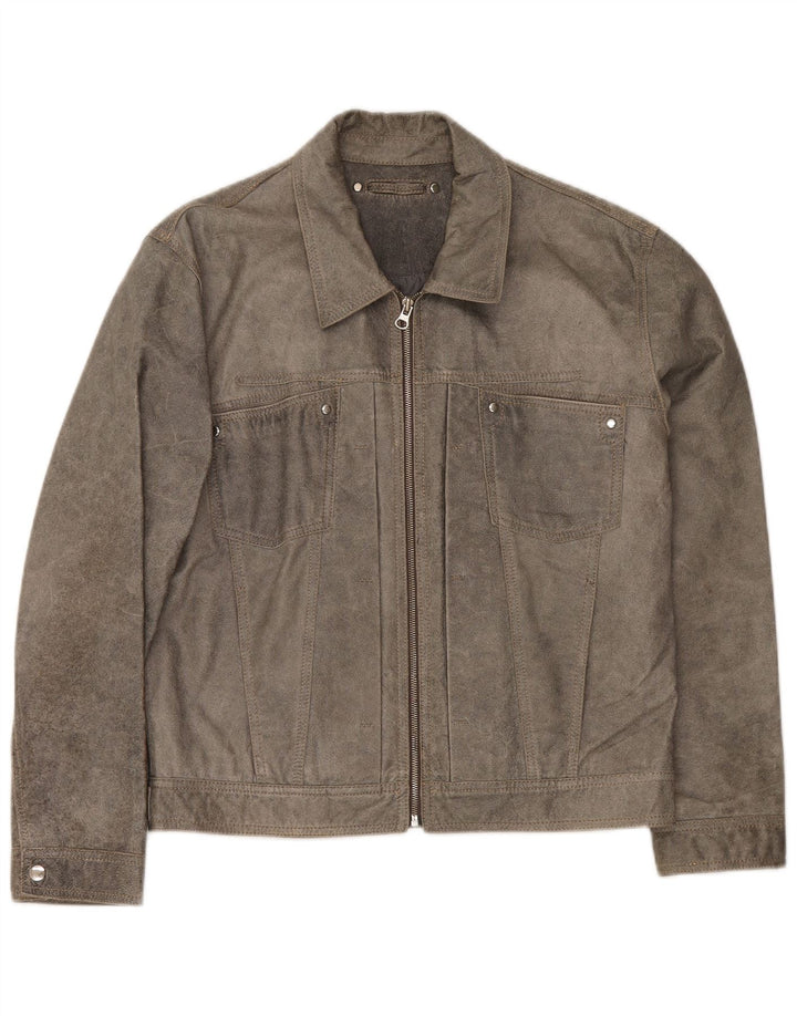 veste bomber en cuir homme vintage UK 38 gris moyen