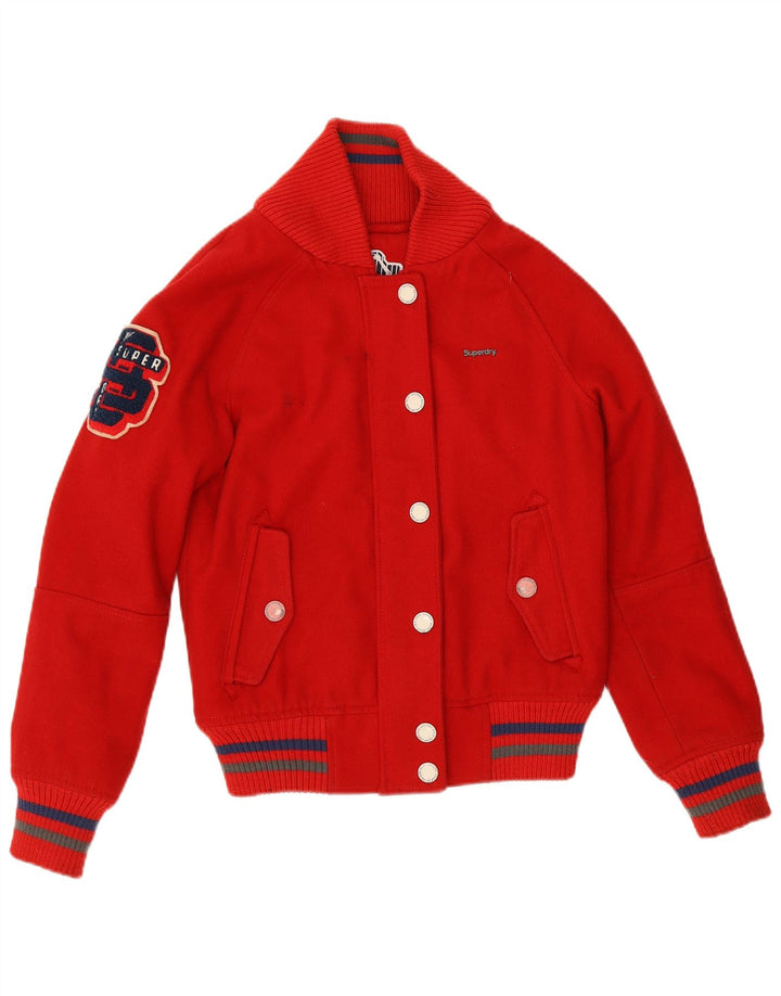 Superdry Veste Bomber Graphique Femme UK 12 Laine Rouge Moyen