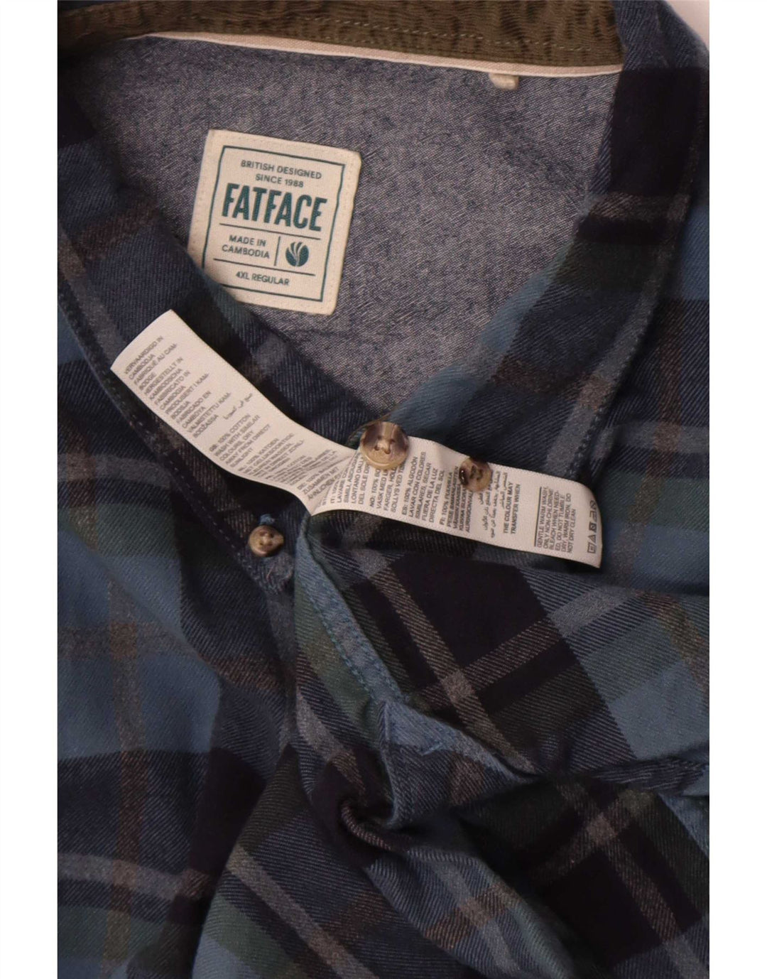 Fat Face Chemise en flanelle coupe régulière pour homme 4XL Bleu marine à carreaux en coton