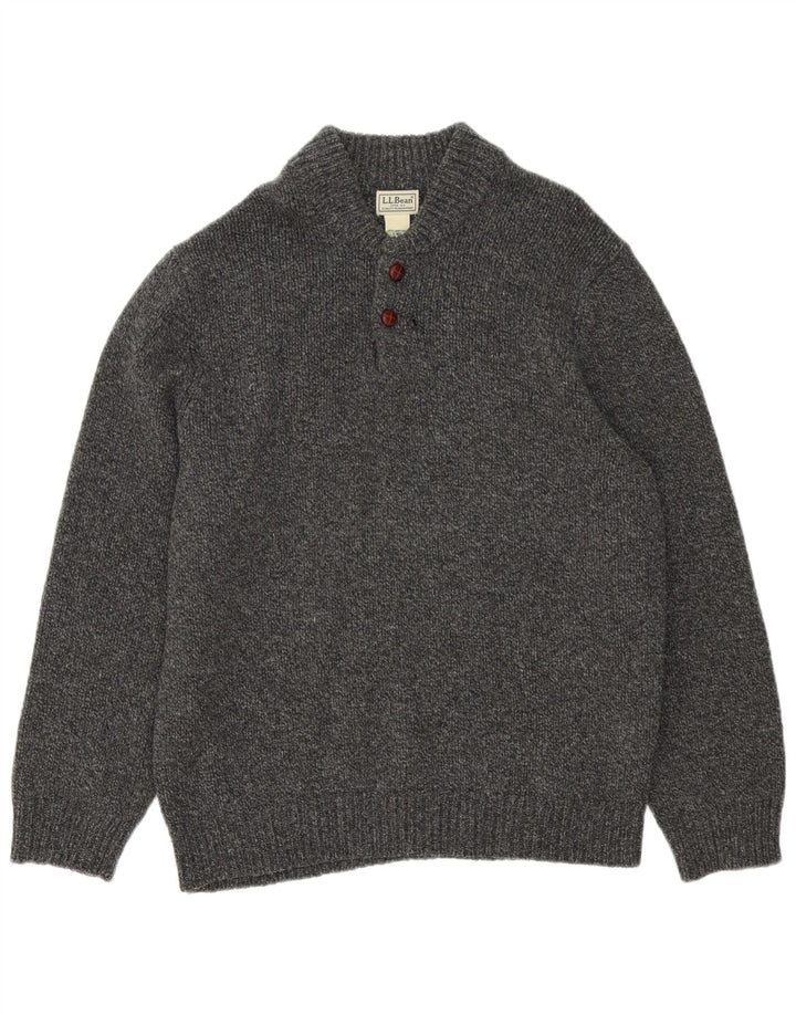 L.L.Bean Pull à col boutonné pour homme en laine d'agneau mouchetée gris