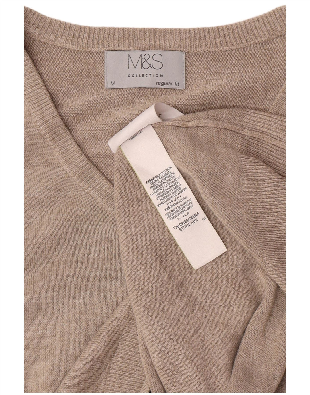 Marks & Spencer Pull coupe classique à col en V pour homme Beige moyen moucheté