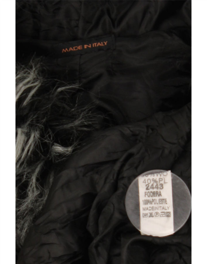 VINTAGE Femme Loose Fit Capuche Cape Coat UK 10 Petite Laine Noire