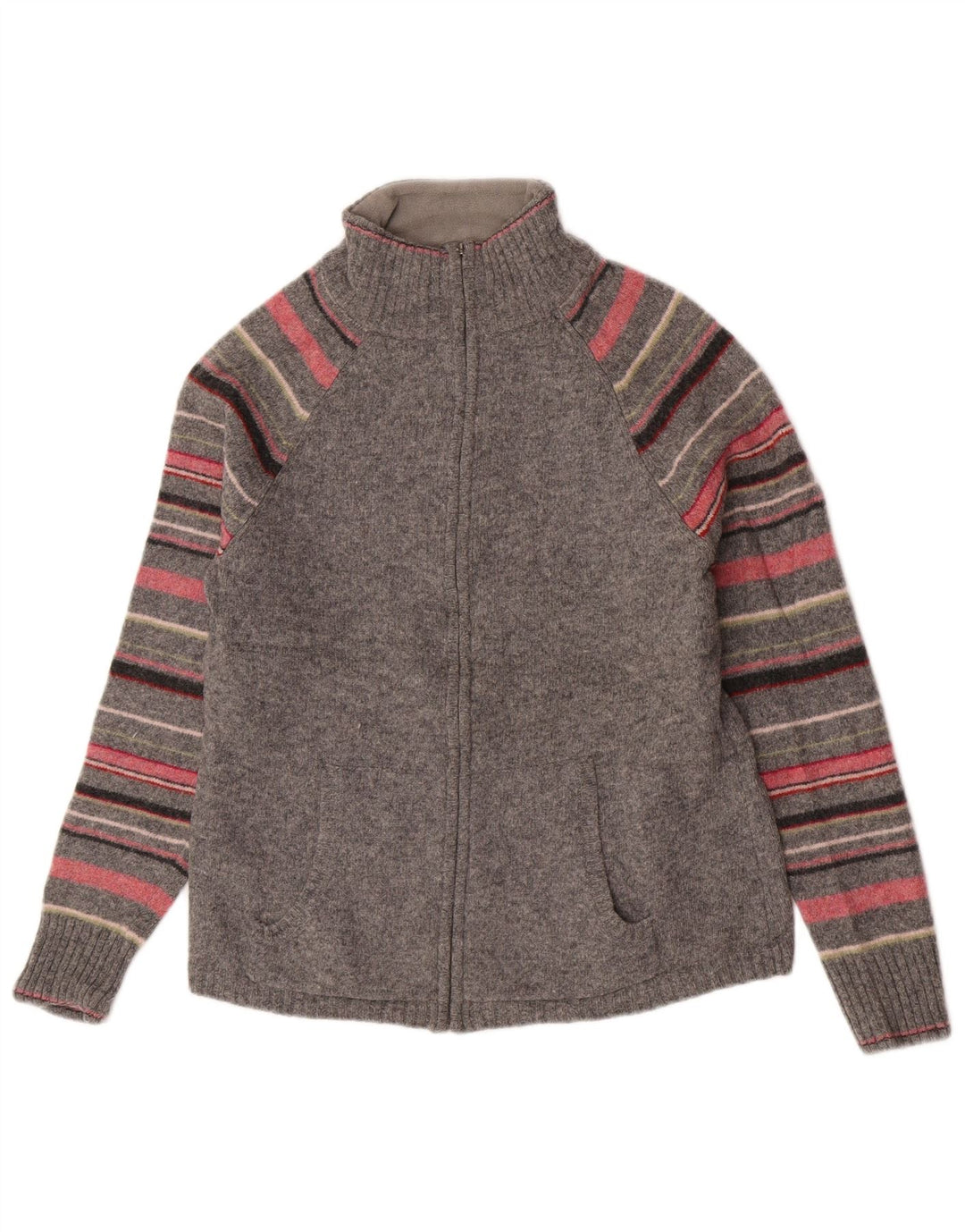 Eddie Bauer Cardigan pour femme en laine d'agneau rayée gris moyen UK 12