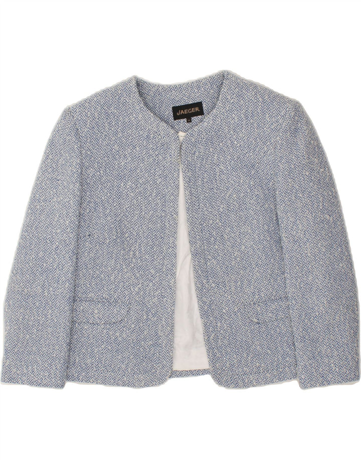 JAEGER Womens Open Blazer Jacket UK 14 Medium  Blue Chevron Acrylic Vintage Jaeger and Second-Hand Jaeger from Messina Hembry 