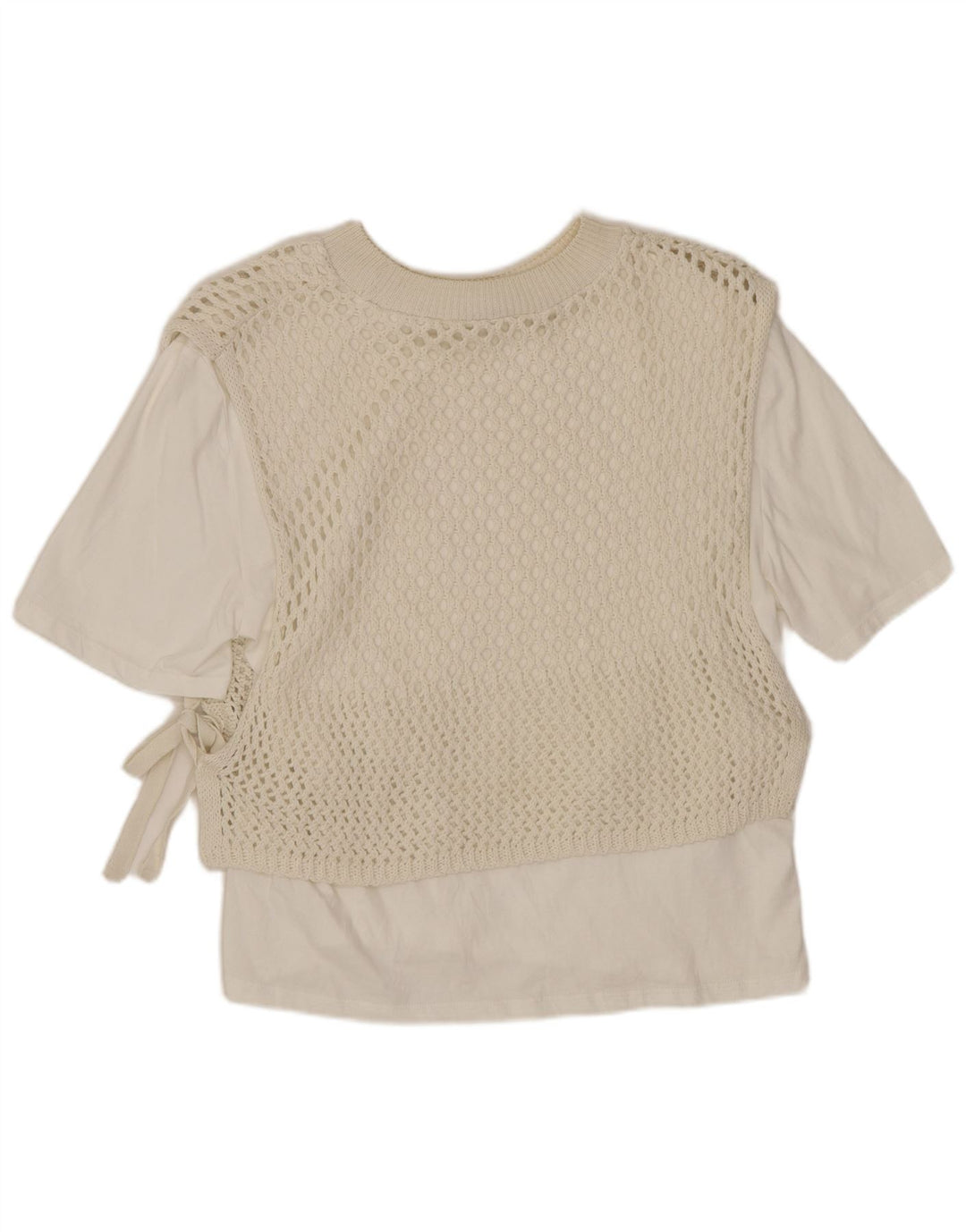 Zara Womens Crop Crochet Blouse Top UK 14 Moyen Blanc Cassé Coton