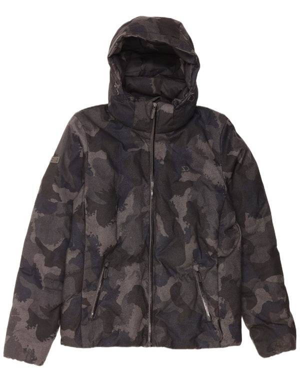 Superdry Veste matelassée à capuche pour hommes UK 38 Medium Black Camouflage Polyester