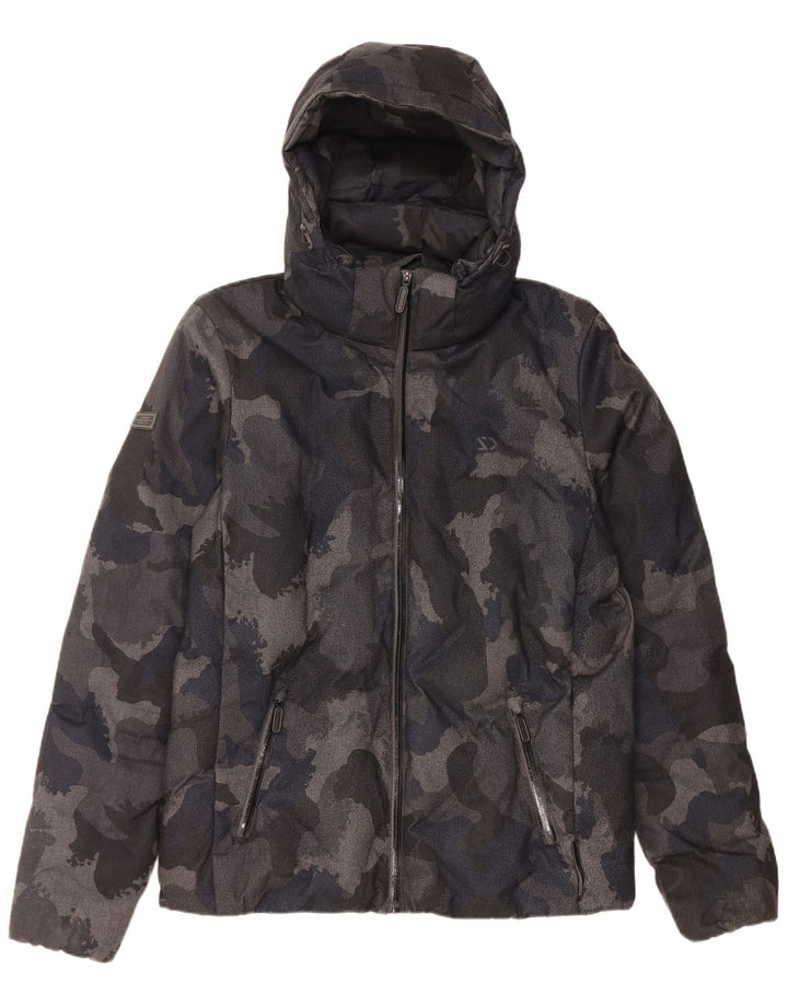 Superdry Veste matelassée à capuche pour hommes UK 38 Medium Black Camouflage Polyester