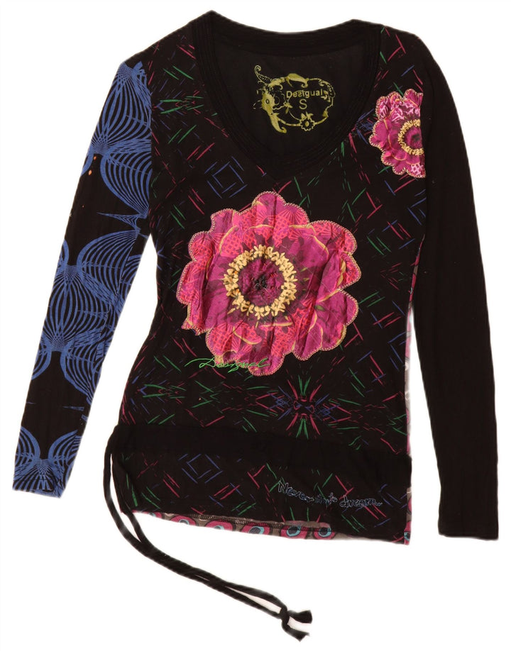 Desigual Femme Graphic Top Manches Longues UK 10 Small Multicolore Viscose