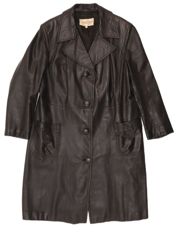Manteau en cuir femme vintage IT 52 2XL Noir