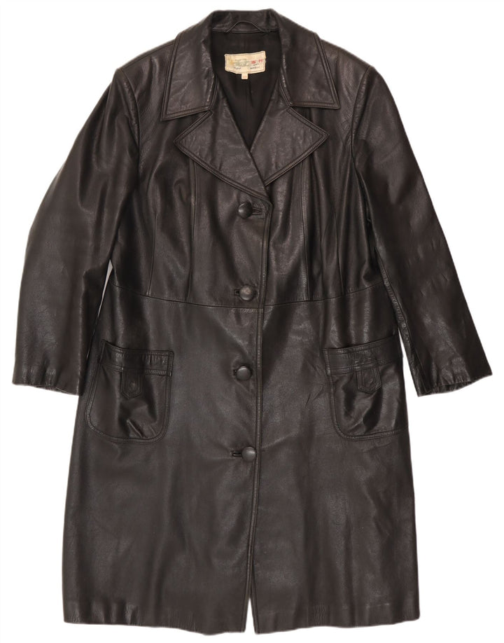 Manteau en cuir femme vintage IT 52 2XL Noir