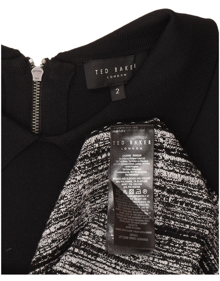 Ted Baker Robe basique à manches longues pour femme Taille 2 Petit carreaux noirs Viscose