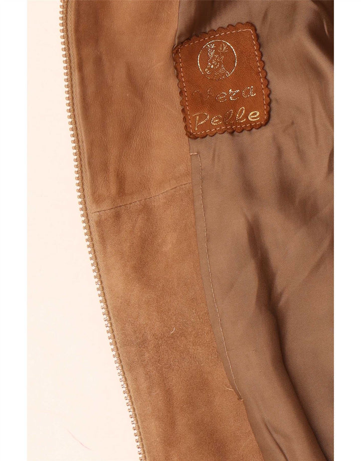 vintage Mens Suede Bomber Jacket UK 36 Petit Cuir Marron Rétro