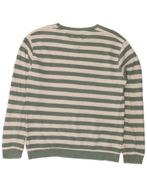 Zara Mens Boat Neck Jumper Sweater XL Green Striped