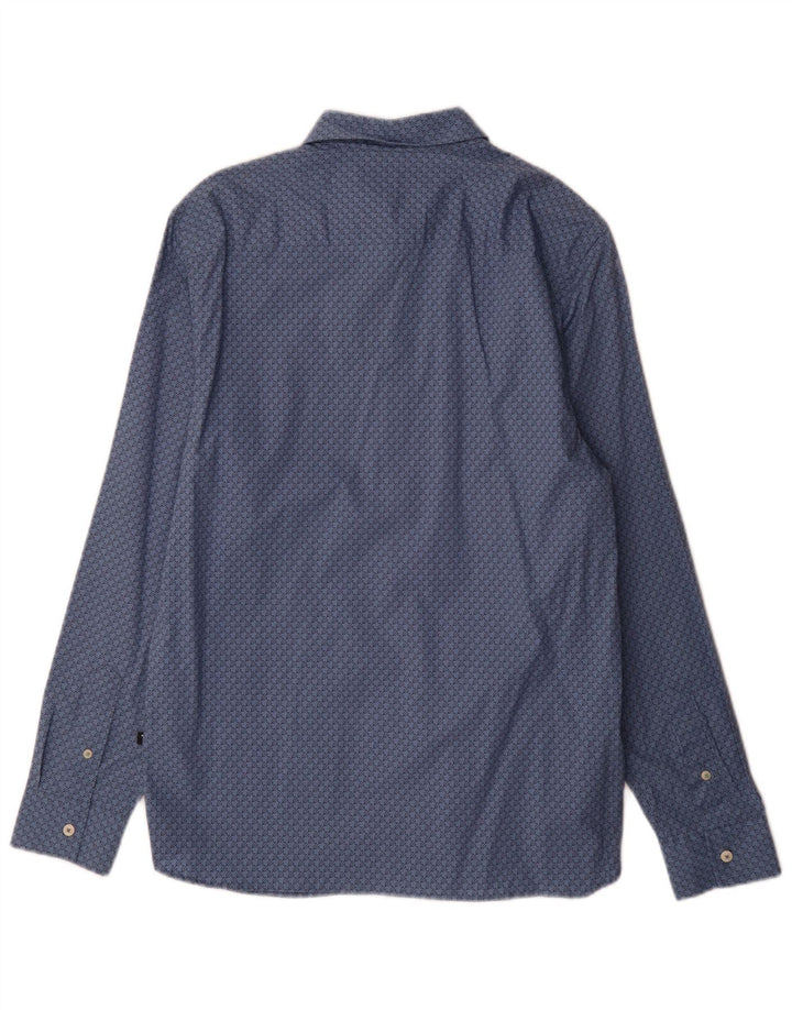 Ted Baker Chemise Homme Taille 3 Bleu Moyen Pied-de-Poule Coton