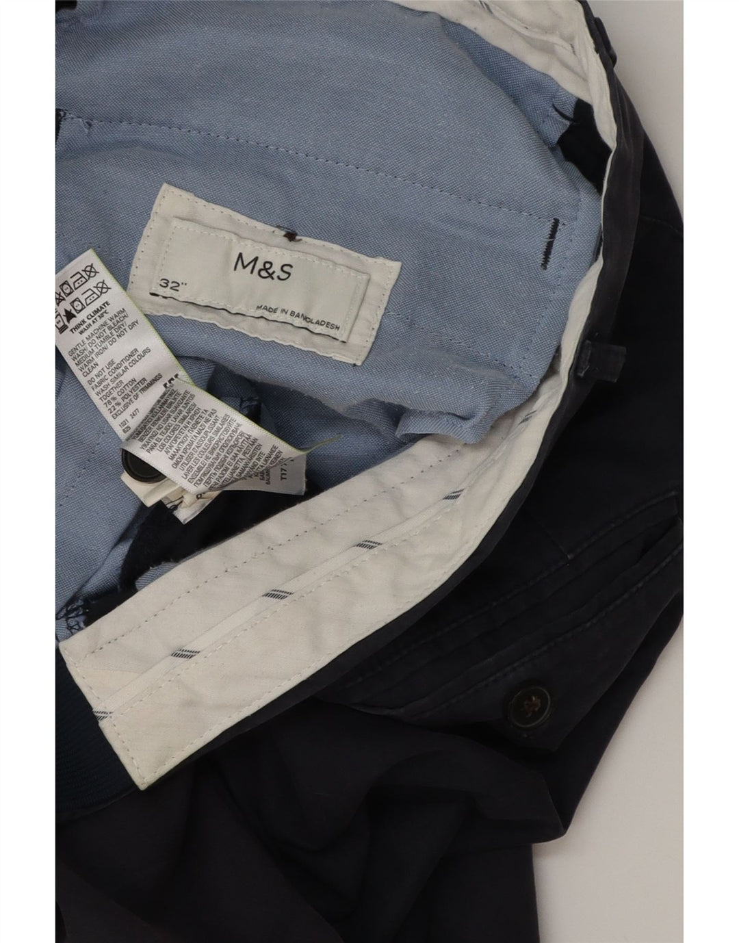Marks & Spencer Short Chino Homme W32 Bleu Marine Moyen Coton