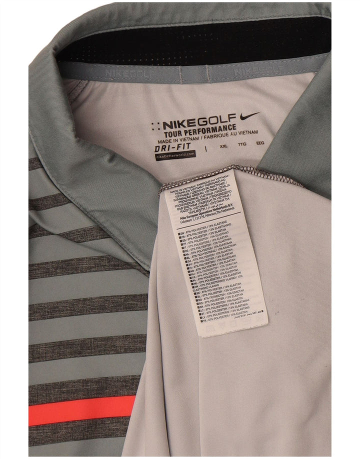 Nike Polo Dri Fit pour homme 2XL Gris Rayé Polyester