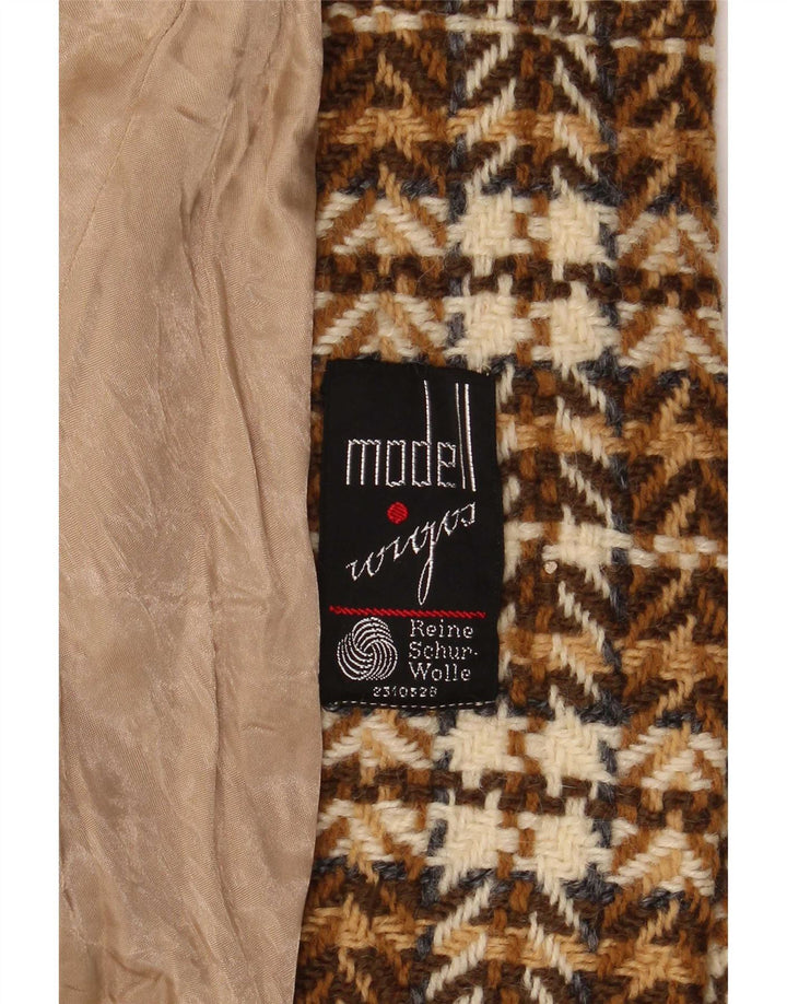 vintage Womens Overcoat UK 8 Petite laine à chevrons bruns