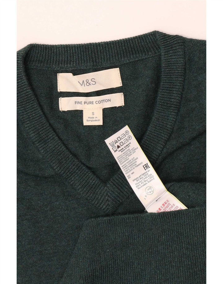 Marks & Spencer Pull col V pour homme en coton vert petit