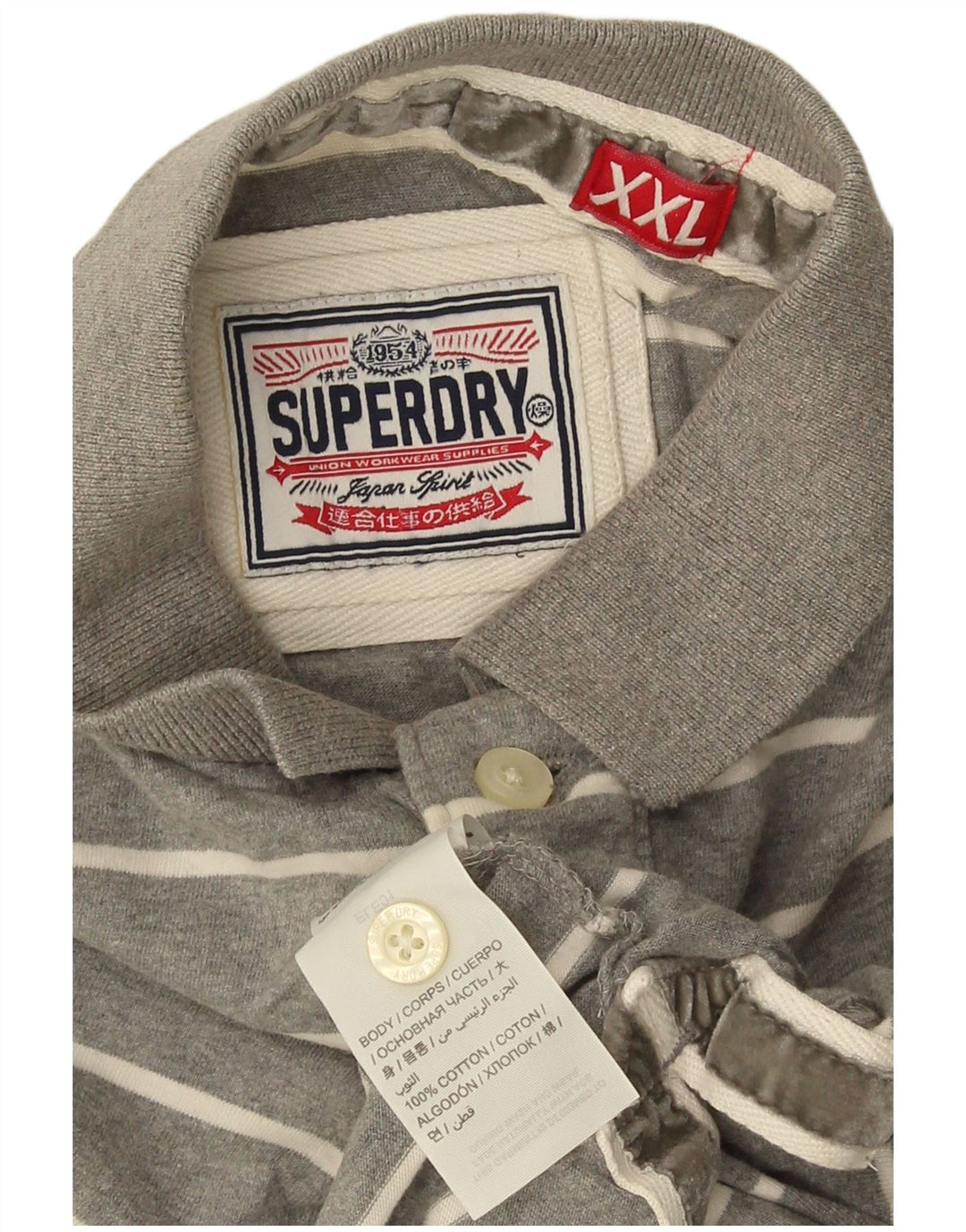 Superdry Polo Homme 2XL Gris Rayé Coton