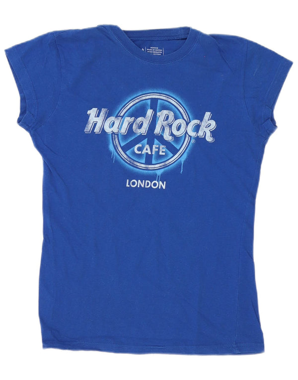 Hard Rock Cafe London Graphic T-Shirt Top UK 12 Bleu Moyen Coton