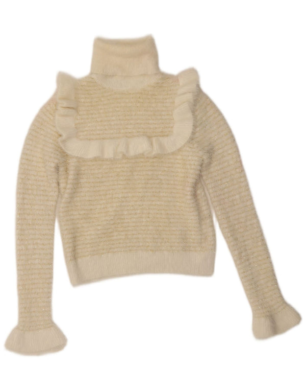 Zara Pull à col roulé pour femme à volants sur le devant UK 10 Petit rayé blanc