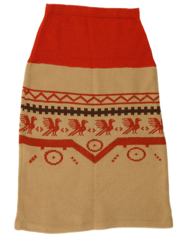 vintage Femmes Tricot A-Line Jupe W26 Petit Beige Géométrique