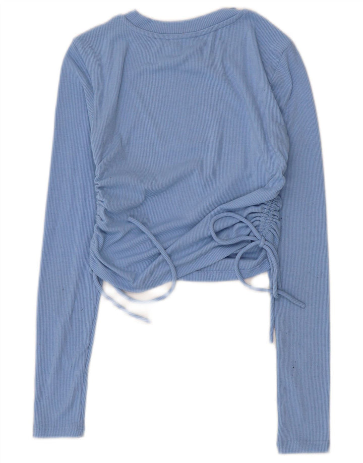 Zara Womens Crop Long Sleeve Blouse Top UK 8 Petit Bleu