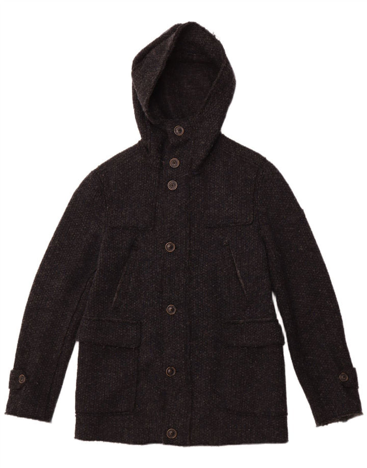 GAS Manteau à capuche pour homme UK 36 Petite laine vierge bleu marine