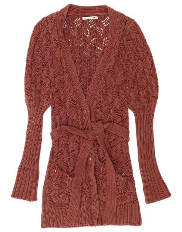 Levi's Cardigan long en crochet pour femme UK 10 Petit coton marron