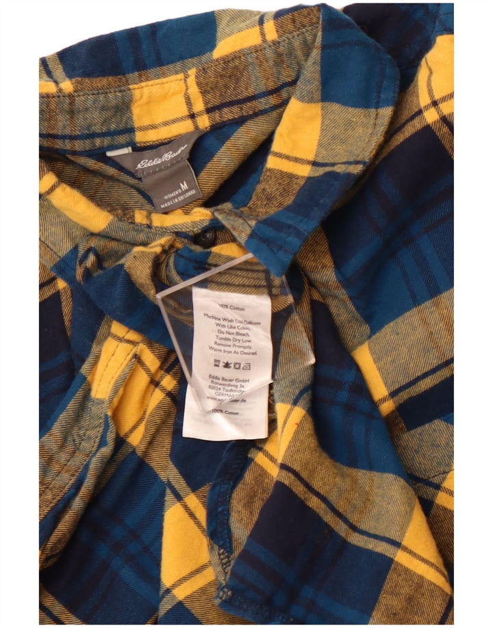 EDDIE BAUER Chemise pull en flanelle pour femme UK 12 Bleu moyen à carreaux en coton
