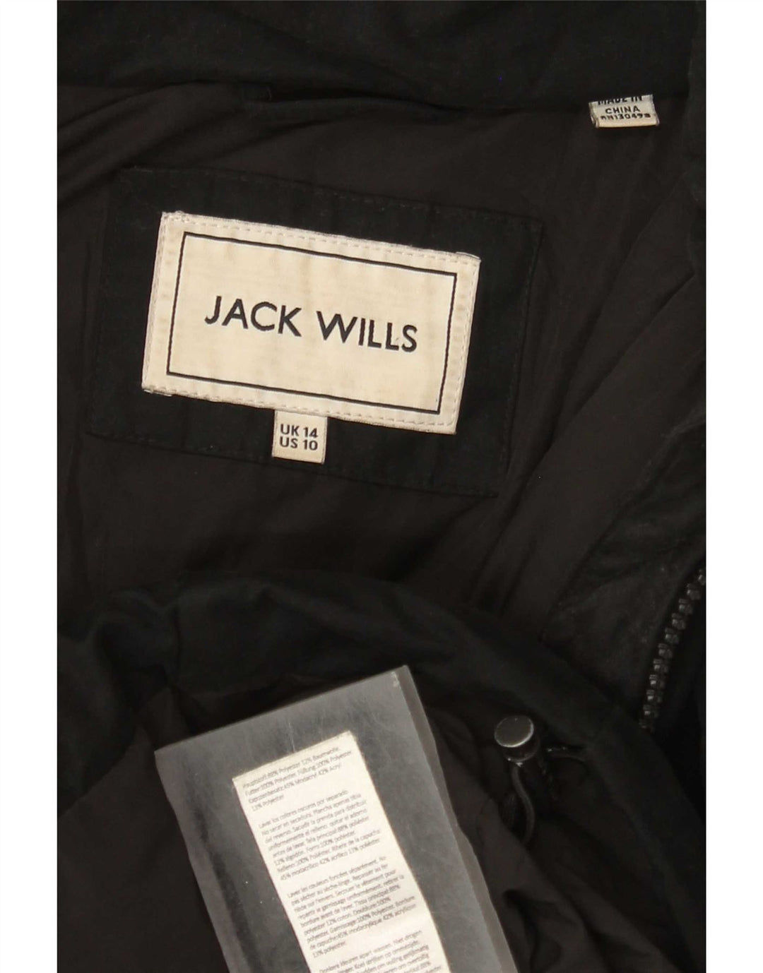 Jack Wills Veste matelassée à capuche pour femme UK 14 Large Noir Polyester