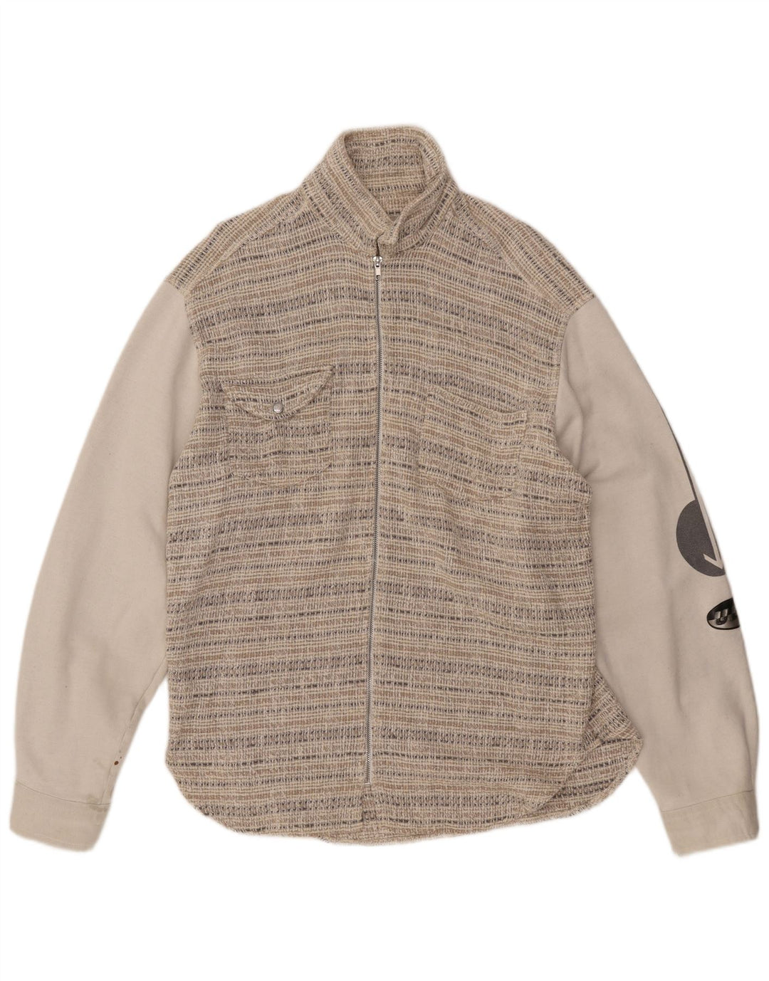 VINTAGE Veste Bomber Graphique Homme UK 44 2XL Laine Rayée Beige